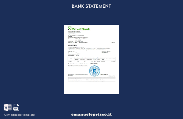 stile verificato Modello di parole dell'estratto conto bancario di Privatbank Uc
